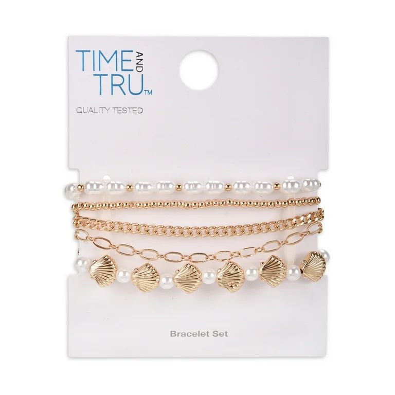 Time and Tru Female Adult Gold-Tone 5pc Multi Bracelet Set | Walmart (US)