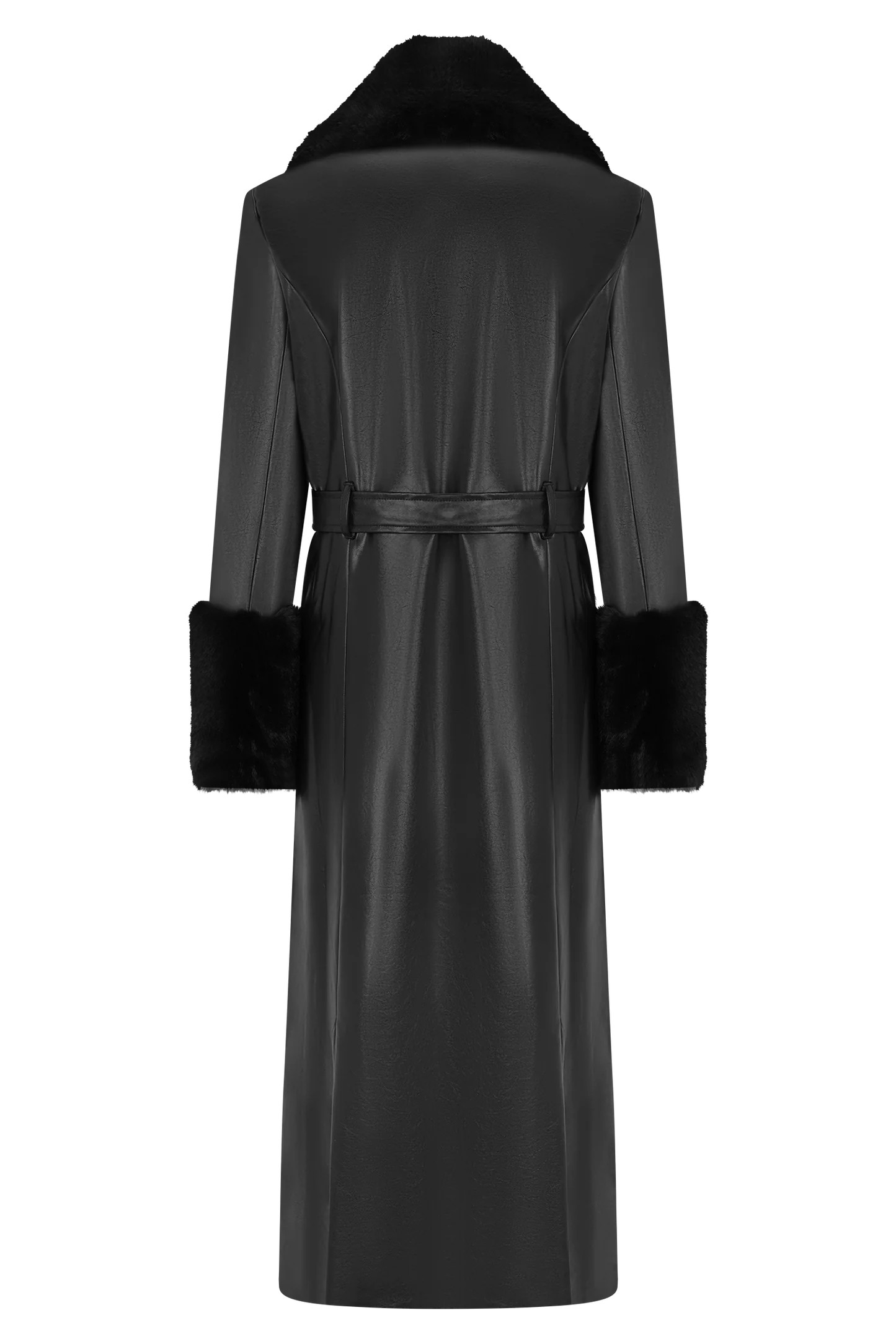 Bec Faux Leather Trench Coat With Faux Fur - Black | MESHKI US