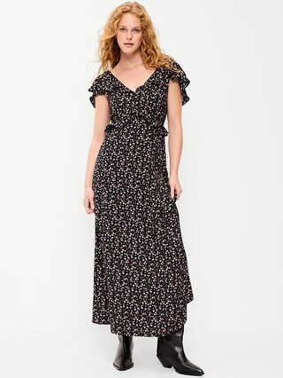 Flutter-Sleeve Crepe Maxi Dress | Old Navy (US)