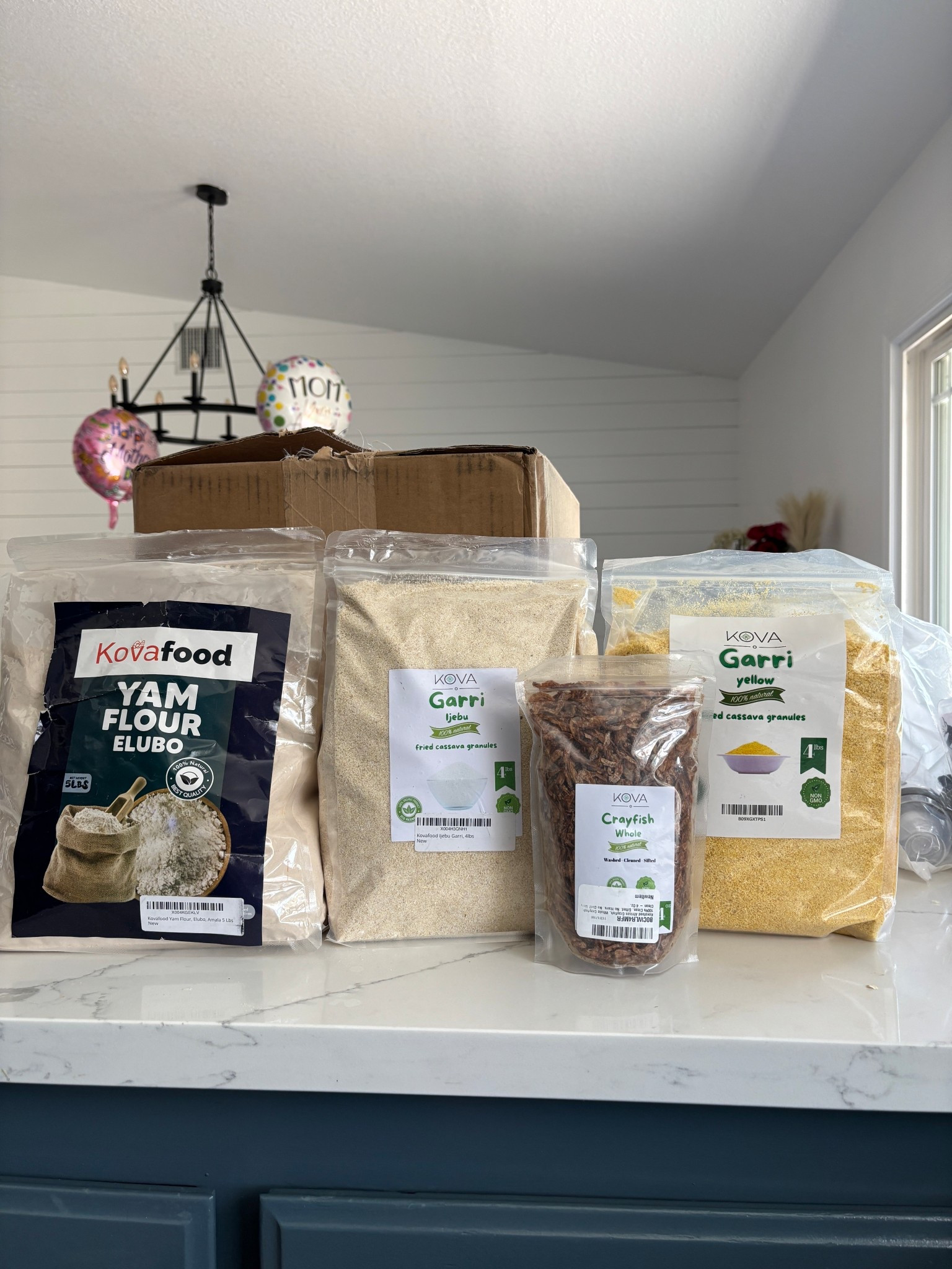 Nigerian groceries on Amazon. Elubo, garri ijebu, yellow garri, crayfish