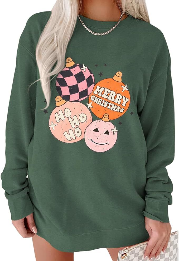 KEKEMI Women Merry Christmas Sweatshirt Vintage Retro Xmas Shirt Cute Bells Graphic Crewneck Holi... | Amazon (US)