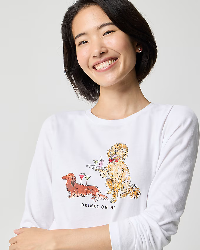 Long-sleeve cocktail dogs graphic tee | J.Crew Factory