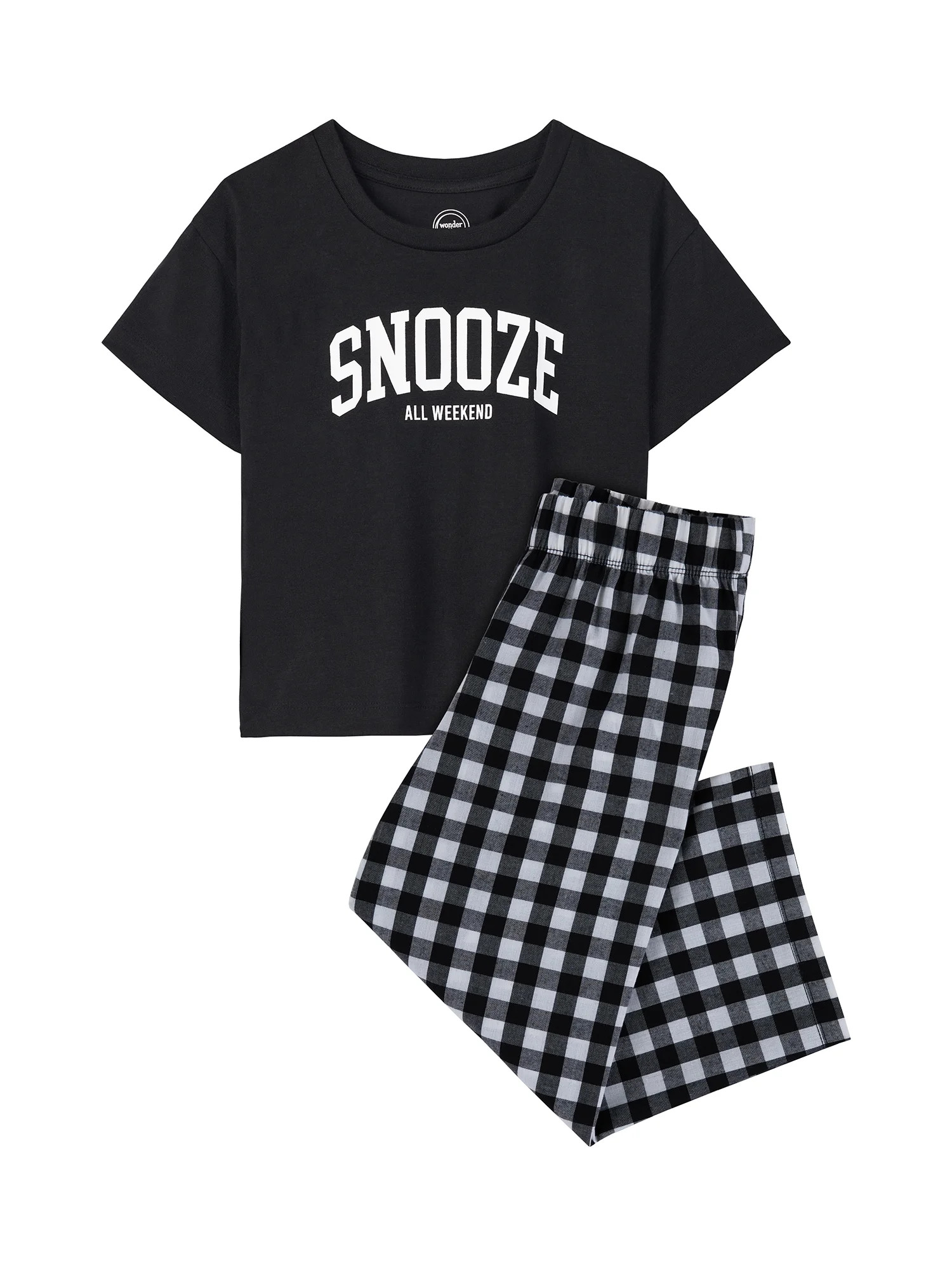Wonder Nation Girls Short Sleeve Top and Woven Sleep Pant Pajama Set, 2-Piece, Sizes 4-18 | Walmart (US)