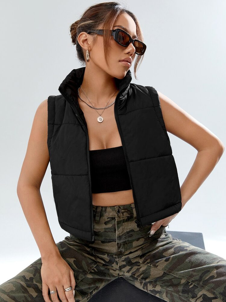 SHEIN EZwear Zip Up Vest Puffer Coat | SHEIN