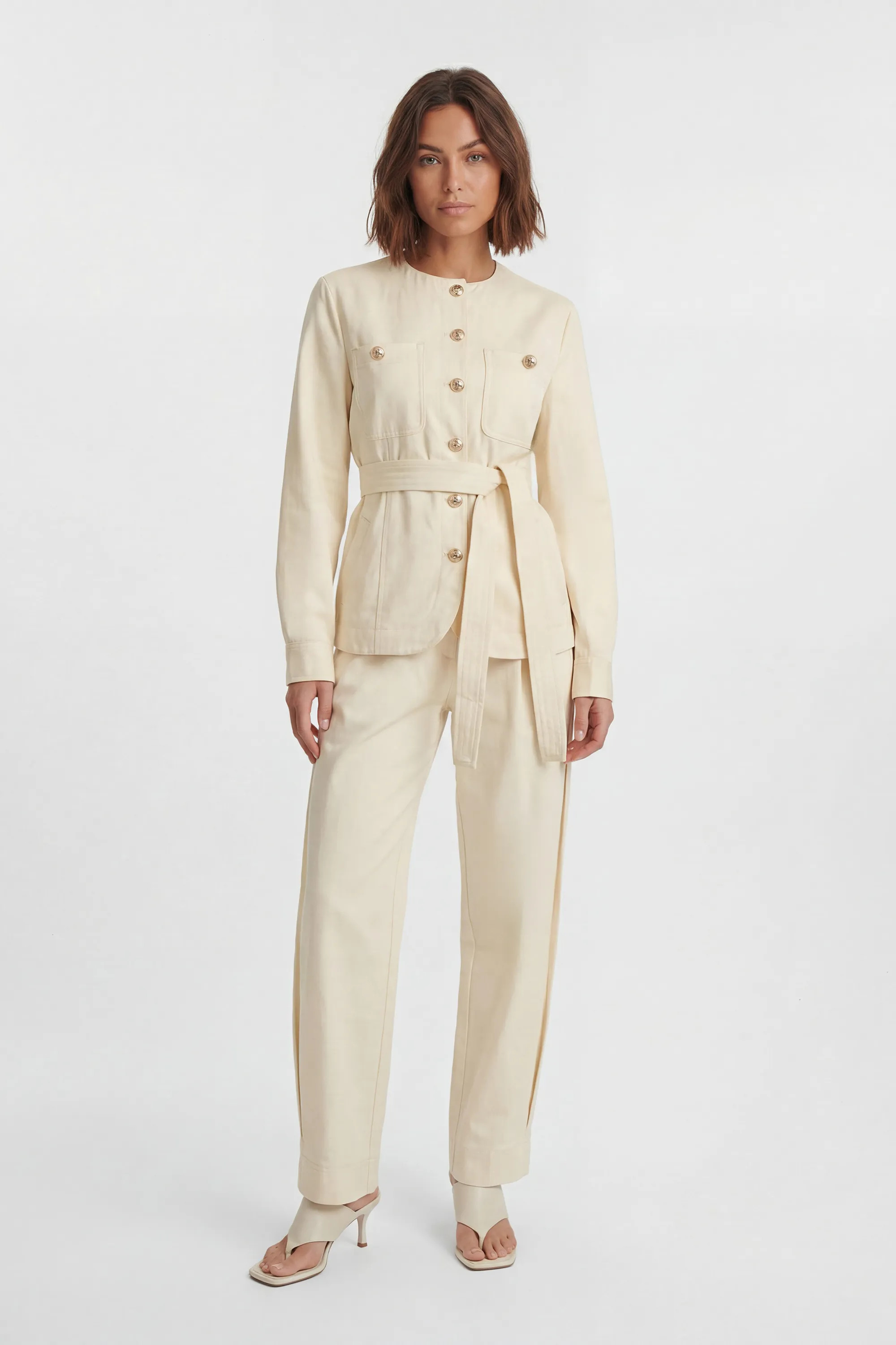 Cotton Utility Button Detail Tie Waist Shirt | Karen Millen