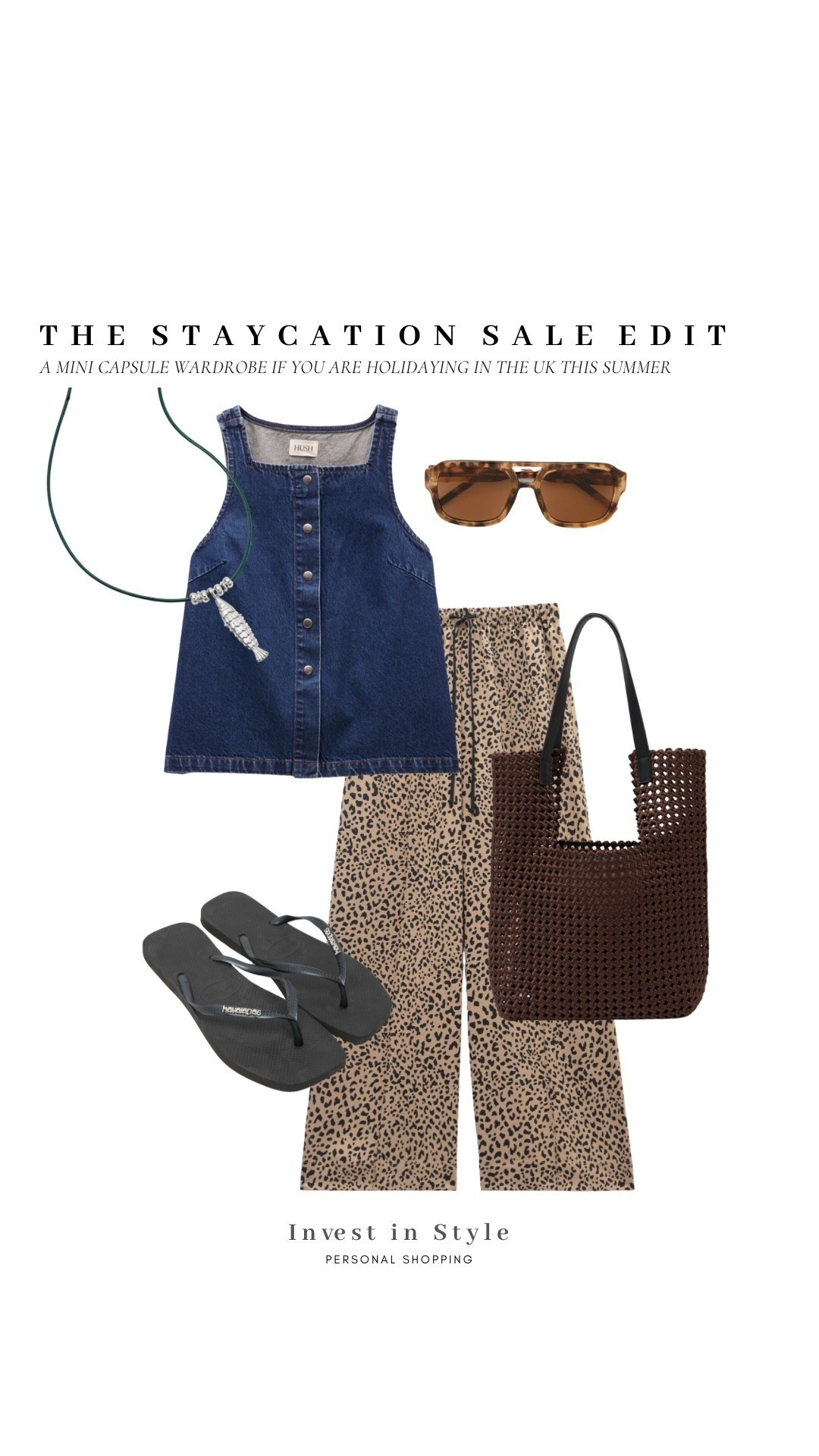 Summer staycation styling 

Denim waistcoat 
Leopard trousers 
Flip flops 

#LTKsummer #LTKtravel #LTKsale