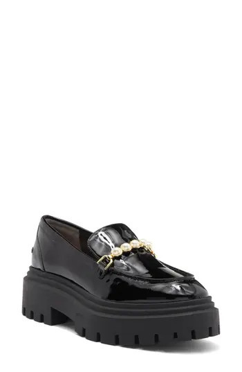 Stuart Weitzman Perla Imitation Pearl Lug Sole Loafer in Black at Nordstrom Rack, Size 9 | Nordstrom Rack