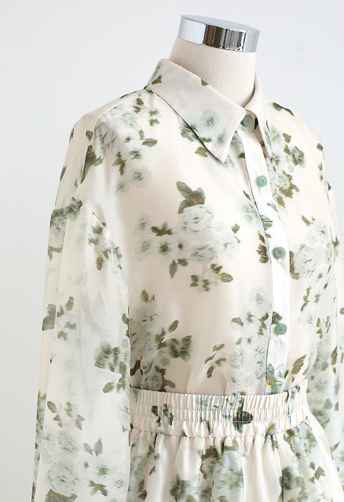 Mint Bouquet Sheer Shirt and Shorts Set | Chicwish