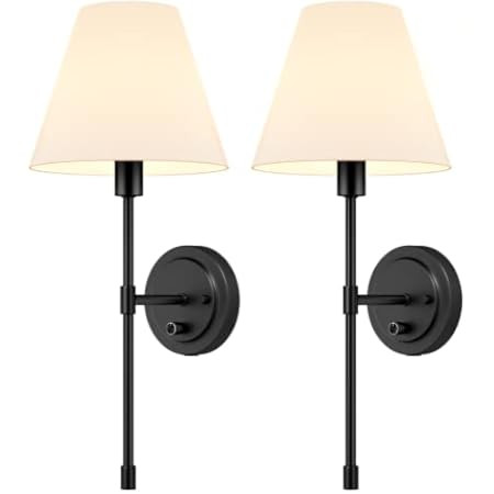 Set of 2 Slim Wall Sconces with White Fabric Shade, Matte Black Base Indoor Wall Light Fixtures for  | Amazon (US)