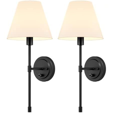 Set of 2 Slim Wall Sconces with White Fabric Shade, Matte Black Base Indoor Wall Light Fixtures for  | Amazon (US)