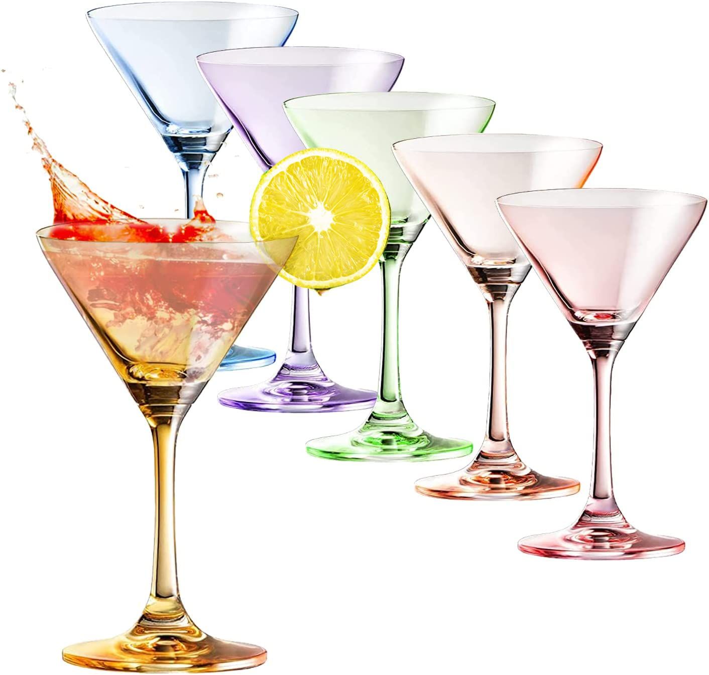 The Wine Savant Martini Glasses Set of 6, 8oz, Crystal Luxury Martini Glass - Elegant Colors, Han... | Amazon (US)