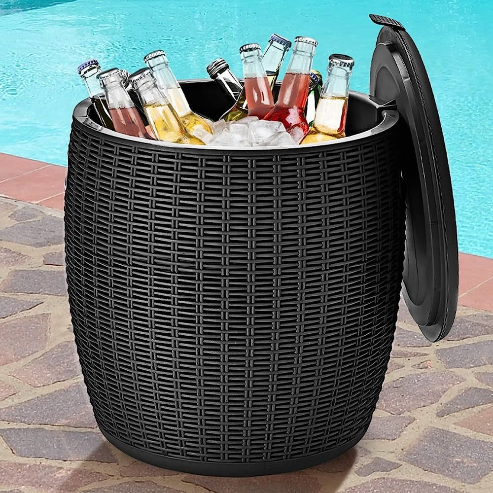 Tangkula 9.5 Gal Cooler Bar Table, Patio Wicker Ice Cool Bar Table, Outdoor Rattan Bar Table with... | Amazon (US)