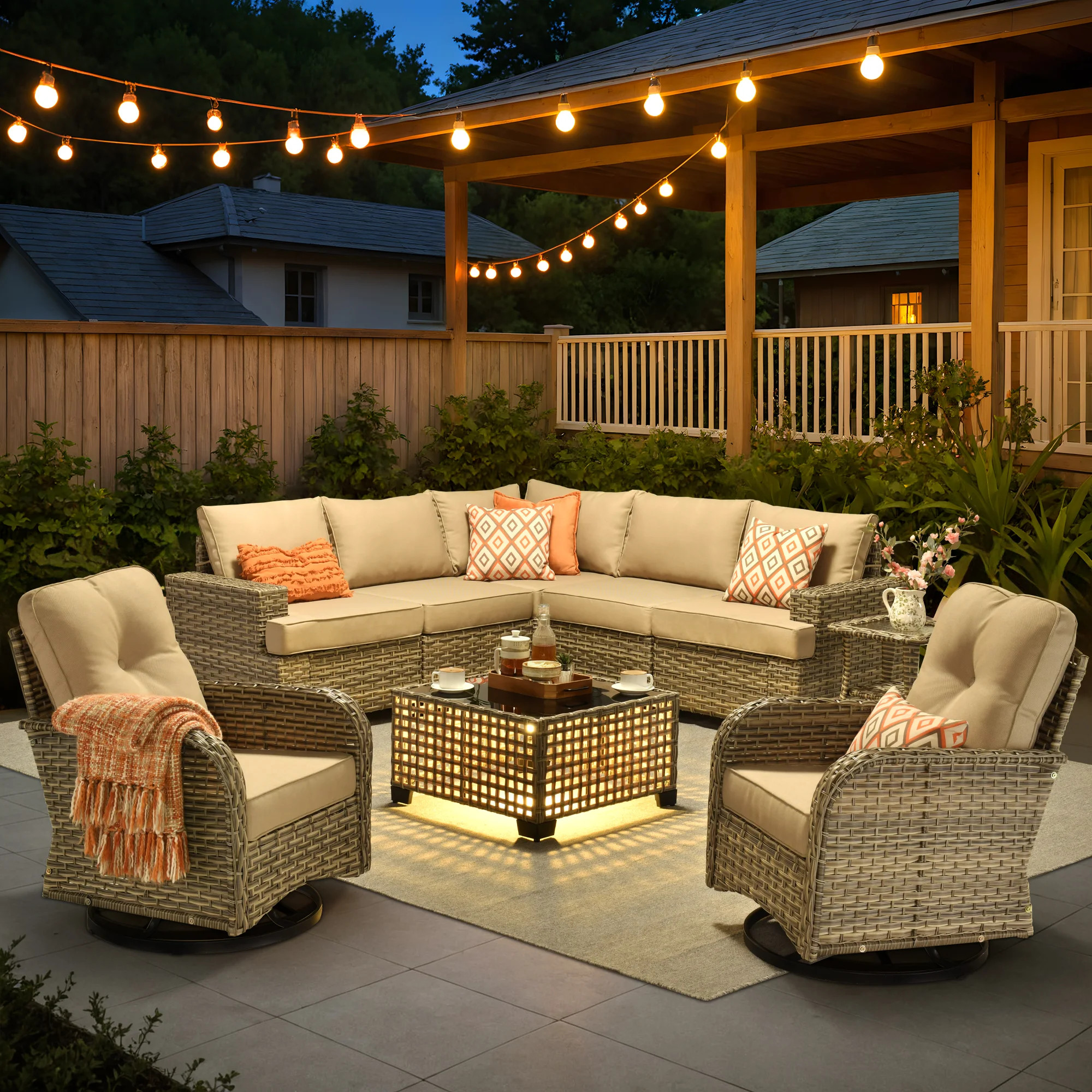 Tommy Outdoor Wicker 7 Person Seating Group With Cushions | Wayfair North America