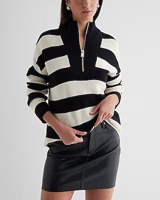 London Striped Ribbed Quarter Zip Oversized Sweater | Express