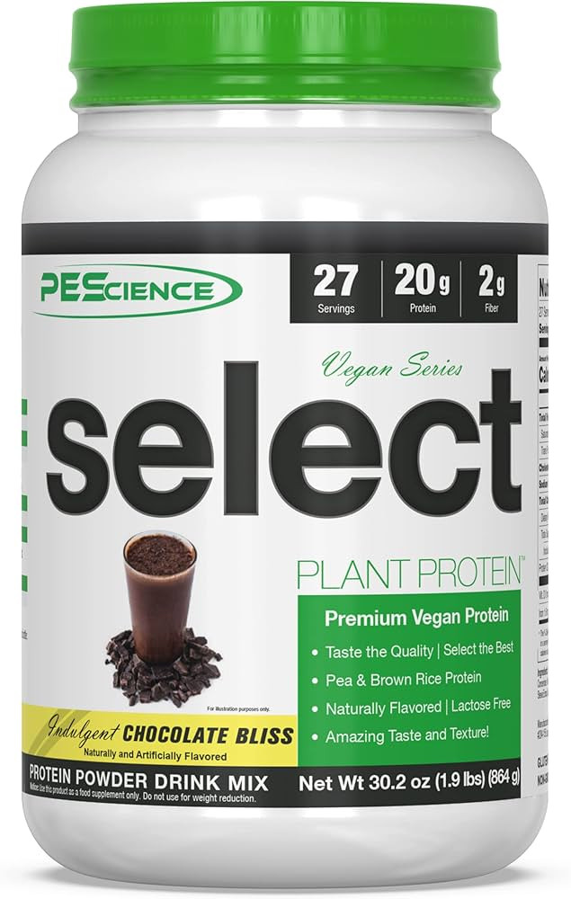 PEScience Select Vegan Plant Based Protein Powder, Chocolate, 27 Serving, Pea and Brown Rice Blen... | Amazon (US)