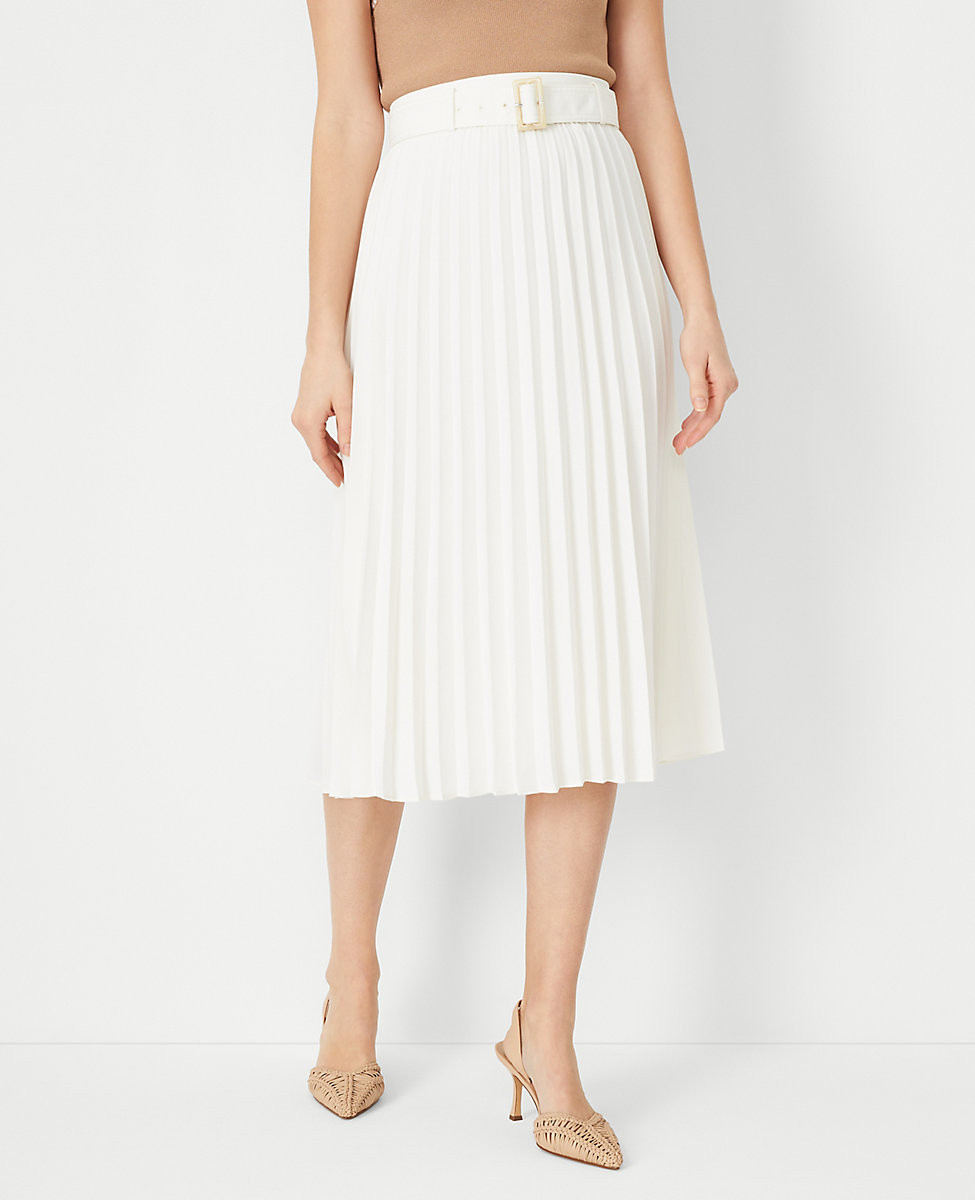 Petite Belted Pleated Midi Skirt | Ann Taylor (US)