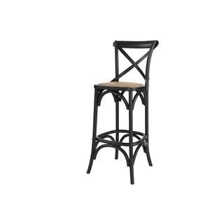 Home Decorators Collection Mavery Black Cross Back Wood Bar Stool with Woven Rattan Seat PJH118-P... | The Home Depot