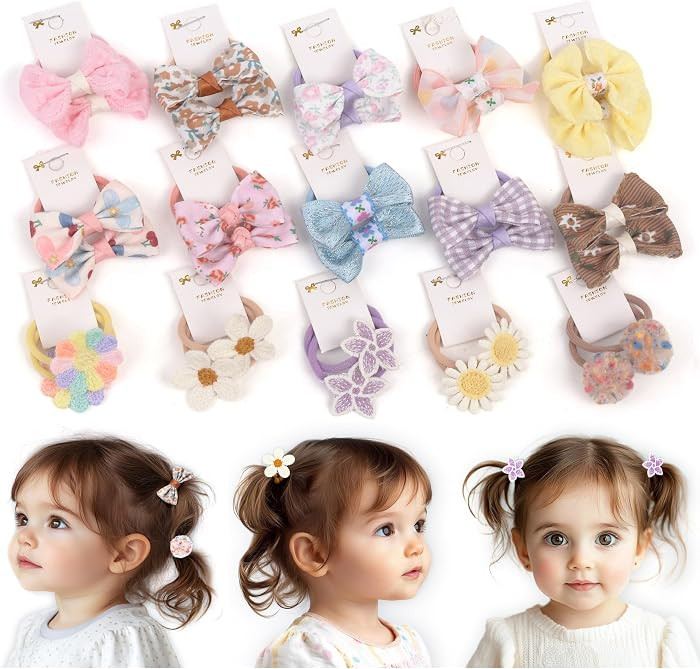 30pcs 1.2 Inches Baby Hair Ties with Bows Elastics Ponytail Holders Bows Tiny Rubber Ribbon Hair ... | Amazon (US)