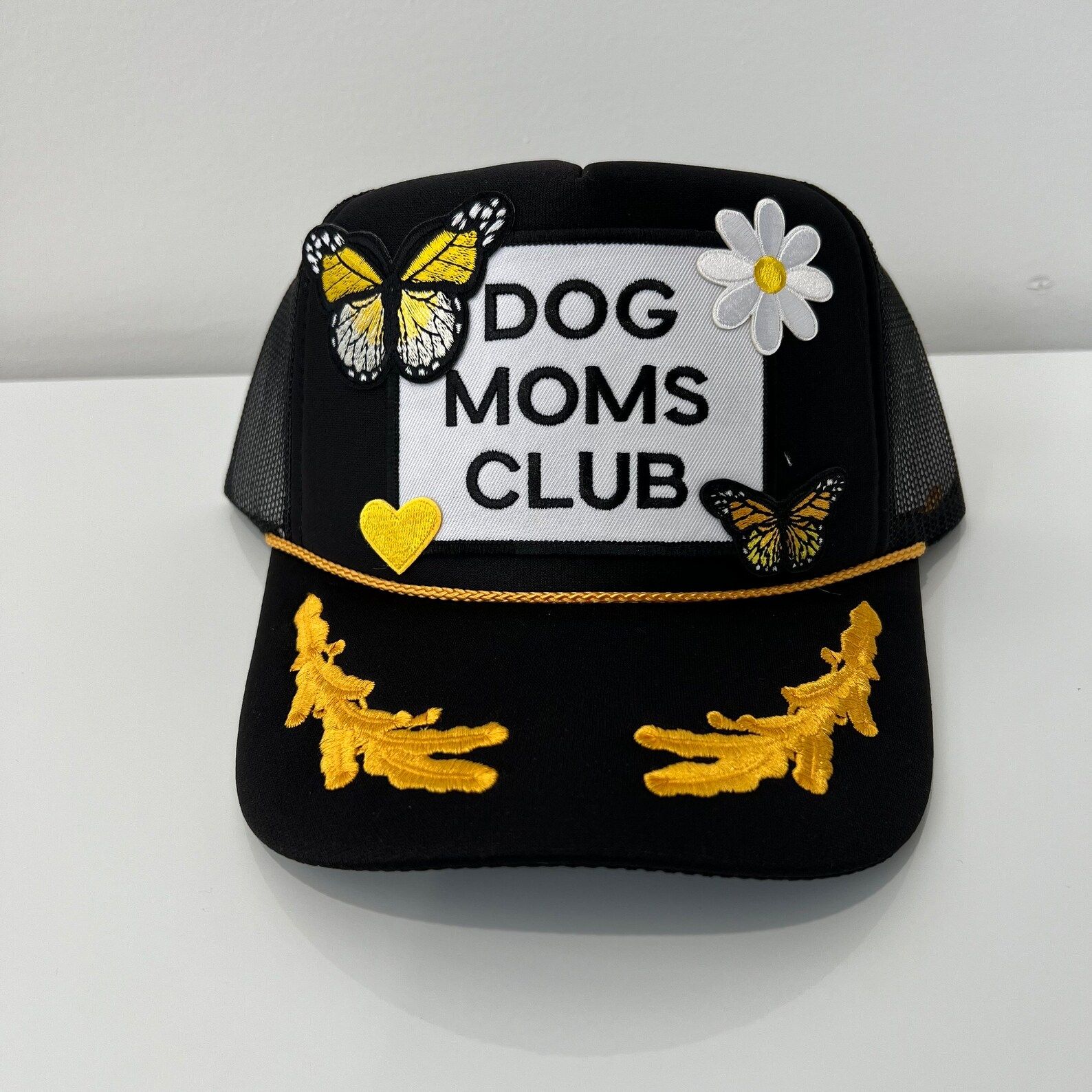DOG MOM Trucker Hat, Trucker Hat With Patches, Mothers Day Gift, Trendy Trucker Hat Black Yellow ... | Etsy (US)