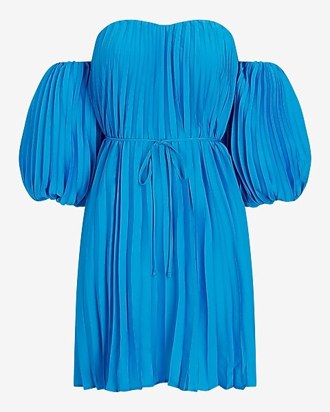 Off The Shoulder Pleated Mini Dress | Express