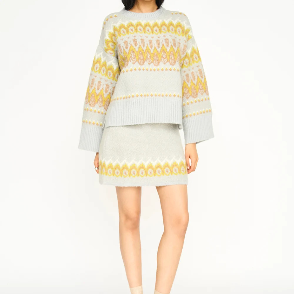 Arosa Brushed Fairisle Knit Mini Skirt in Snowdrift | MIRTH