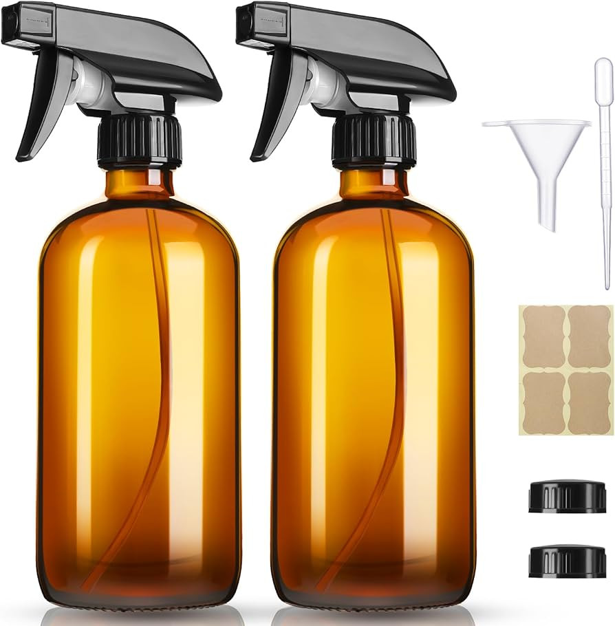 GIVAMEIHF 16oz Amber Glass Spray Bottles,2 Pack Glass Spray Bottles Refillable Empty Bottle with ... | Amazon (US)