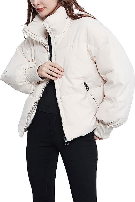 Tanming Womens Casual Puffer Jacket Long Sleeve Full Zip Black Padded Winter Coat (Beige, XS) at ... | Amazon (US)