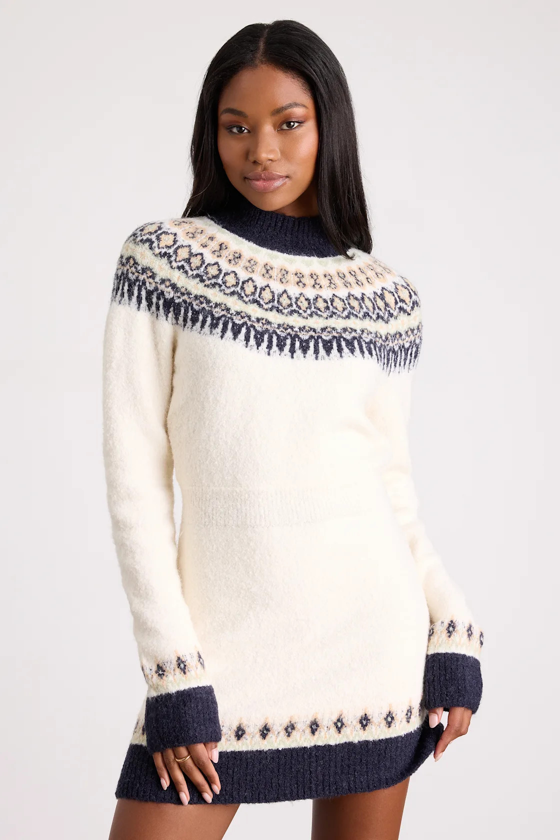 Nina Ivory and Navy Fair Isle Sweater Mini Dress | Lulus