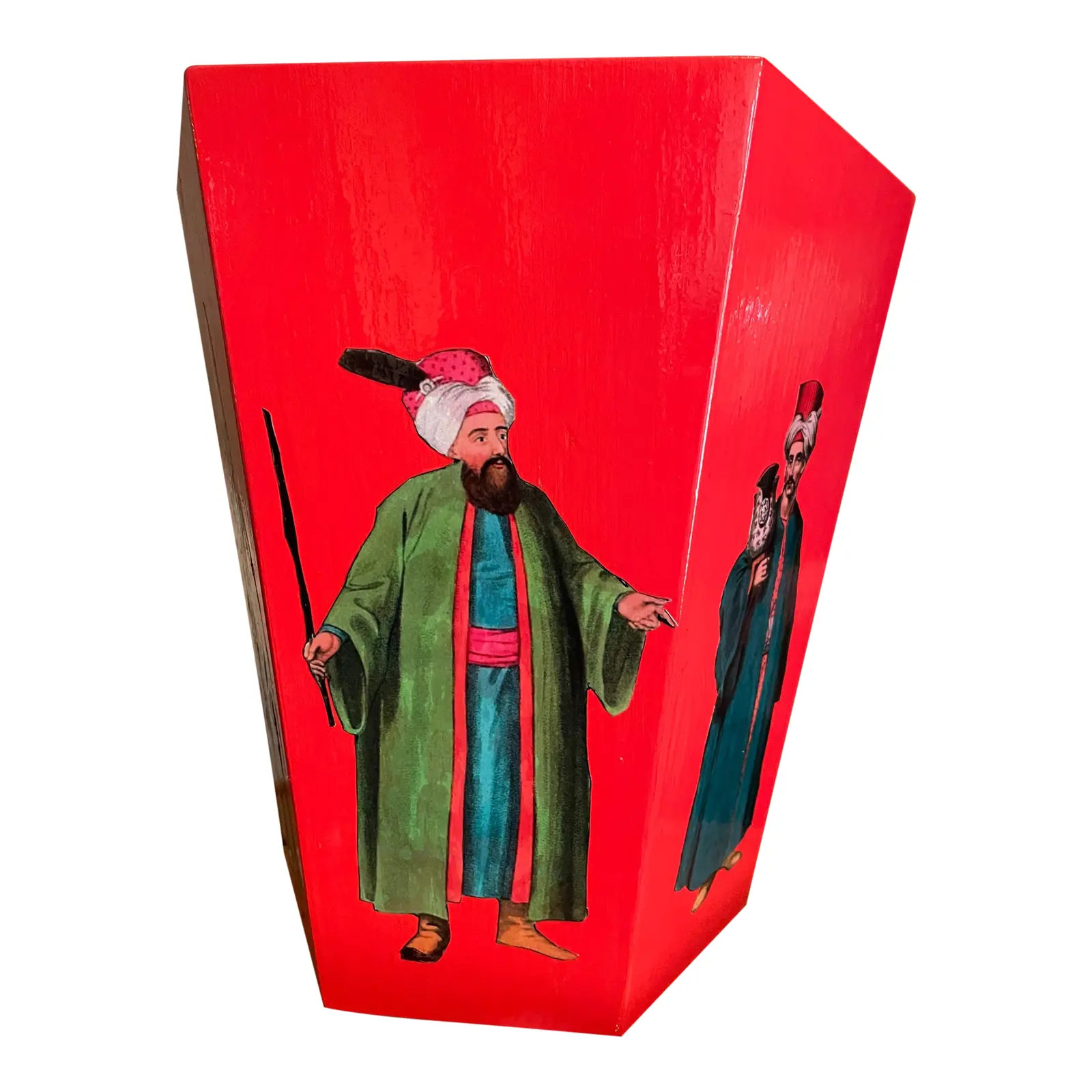 Ottoman Decoupage Hexagonal Wooden Wastebasket Hand Made by Irwin and Lane | Chairish