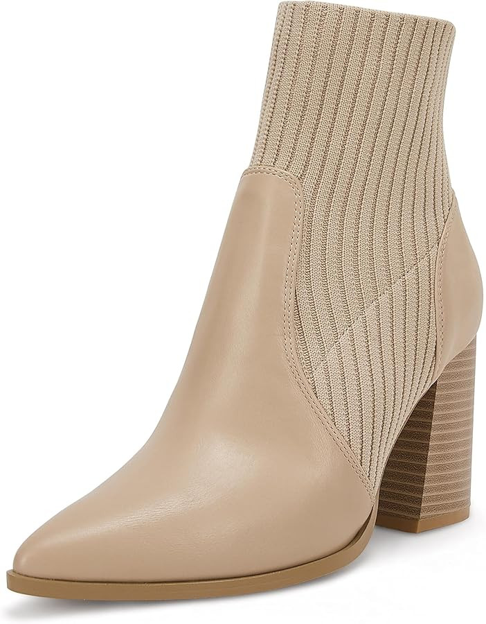 Ermonn Womens Pointed Toe High Heels Ankle Boots Zipper Block Chunky Heel Knit Elastic Fall Winte... | Amazon (US)