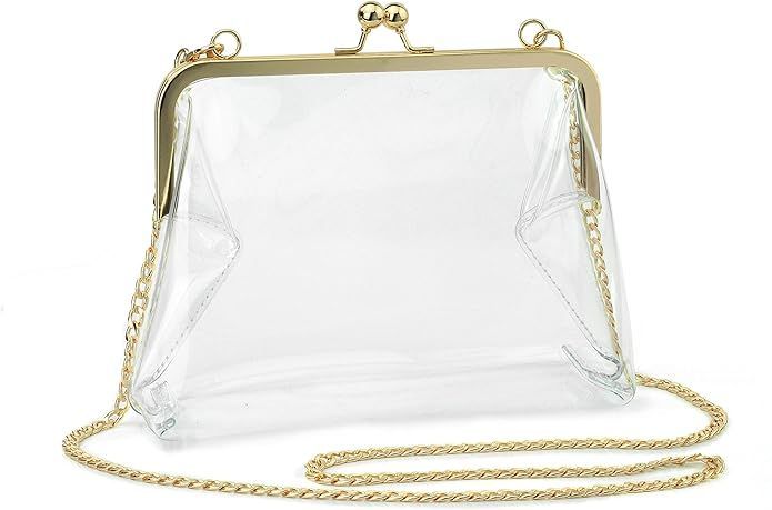 Hoxis Clear Transparent PVC Kiss Lock Chain Cross Body Bag Womens Clutch | Amazon (US)