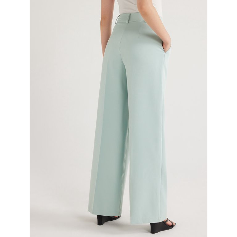 Scoop Women's High Waist Pleated Wide Leg Crepe Pants, 31.5" Inseam, Sizes 0-18. | Walmart (US)