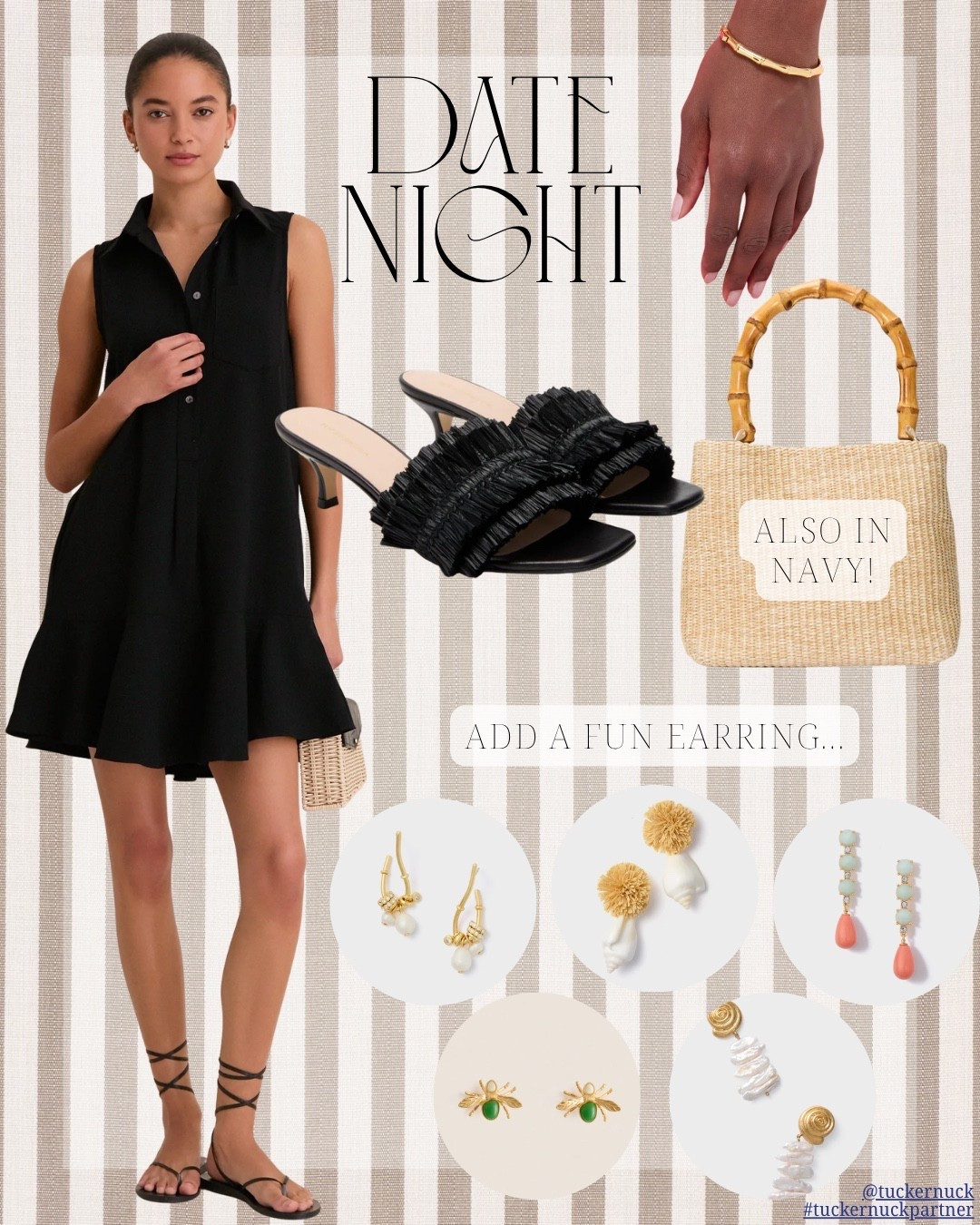 A simple flirty-not-fussy date night look that’s perfect for warm-weather evenings! These shoes are actually so comfy and easy - love the raffia detail! Love adding a fun earring with a simple dress like this, too. @tuckernuck #tuckernuckpartner

#LTKOver40 #LTKmomlife #LTKootd