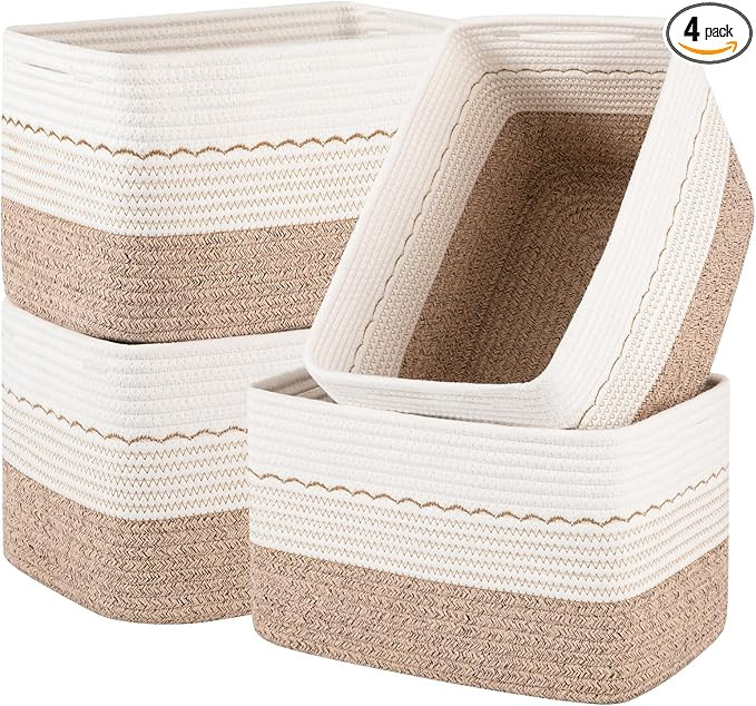 4 Pack Storage Baskets for Organizing, 13"X9"X7.87", Decorative Cotton Rope Baskets for Shelves, ... | Amazon (US)