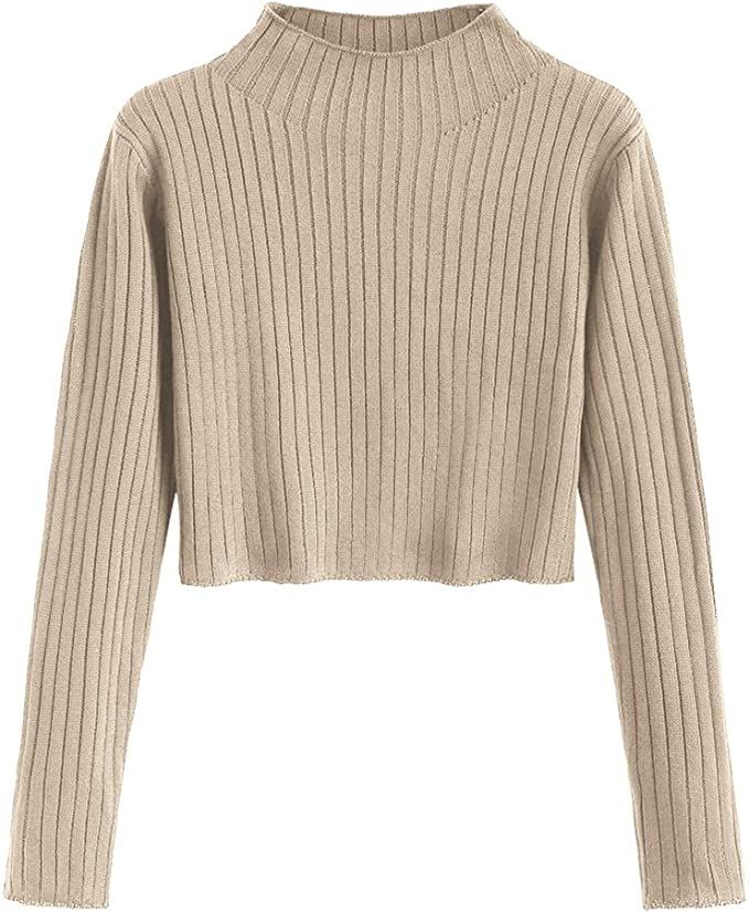 ZAFUL Women's Mock Neck Tops Long Sleeve Ribbed Knit Pullover Cropped Fall Sweater | Amazon (US)