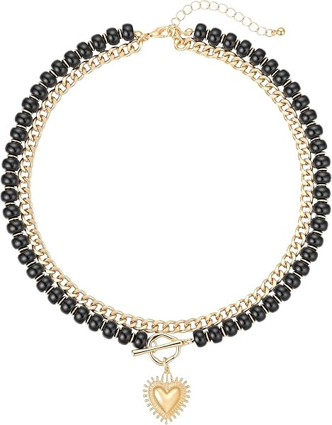 Layered Necklaces for Women, Colorful Acrylic Beads & Heart Pendant | Amazon (US)