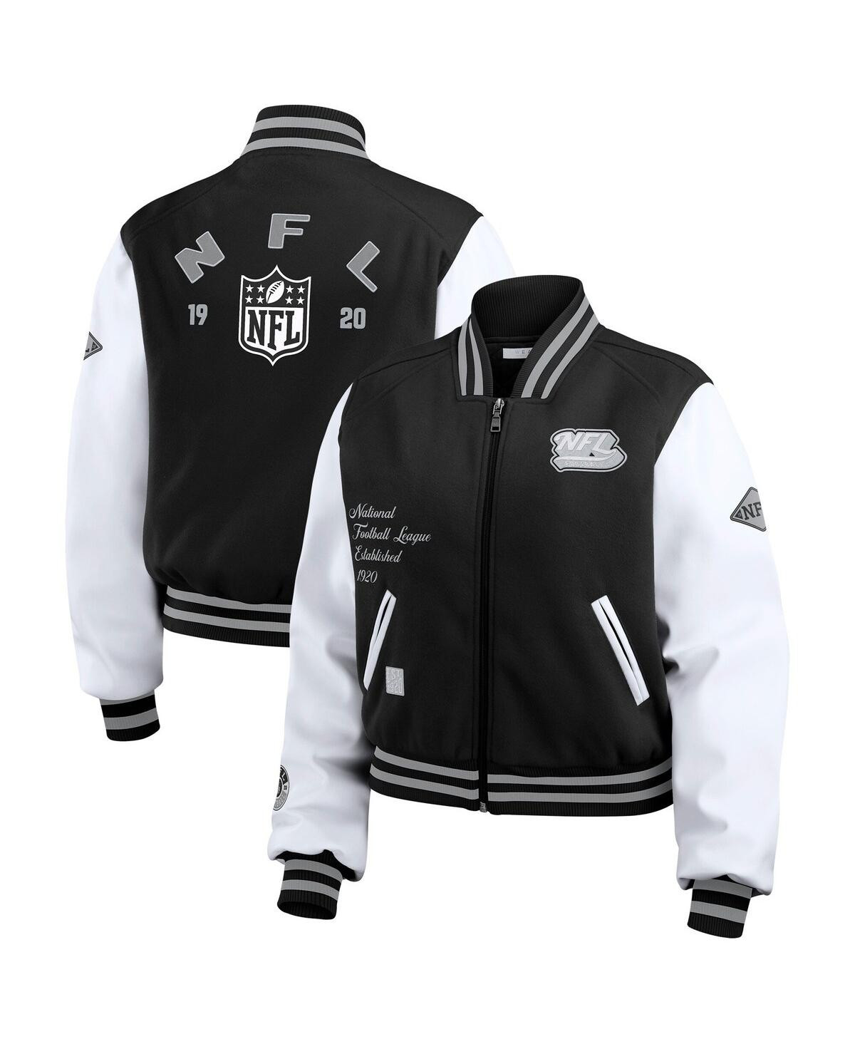 Wear by Erin Andrews Women's Black/White Nfl Varsity Full-Zip Jacket - Black, White | Macy's
