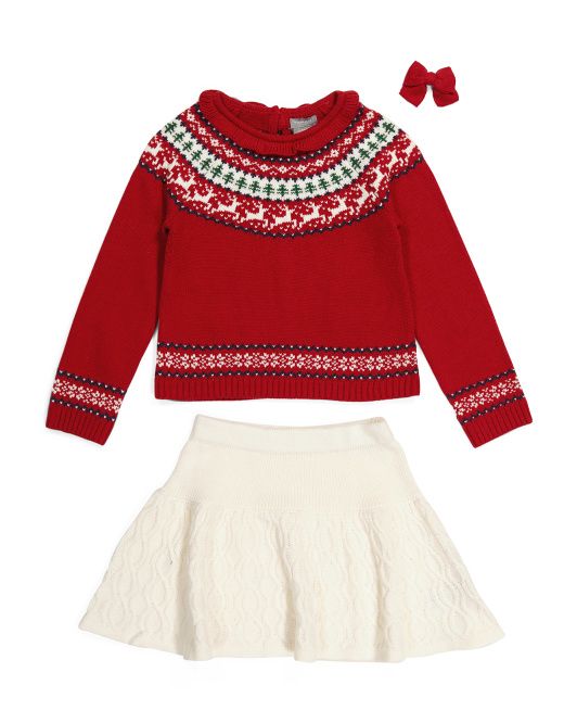Girls 2pc Reindeer Fair Isle Sweater Skirt Set | TJ Maxx