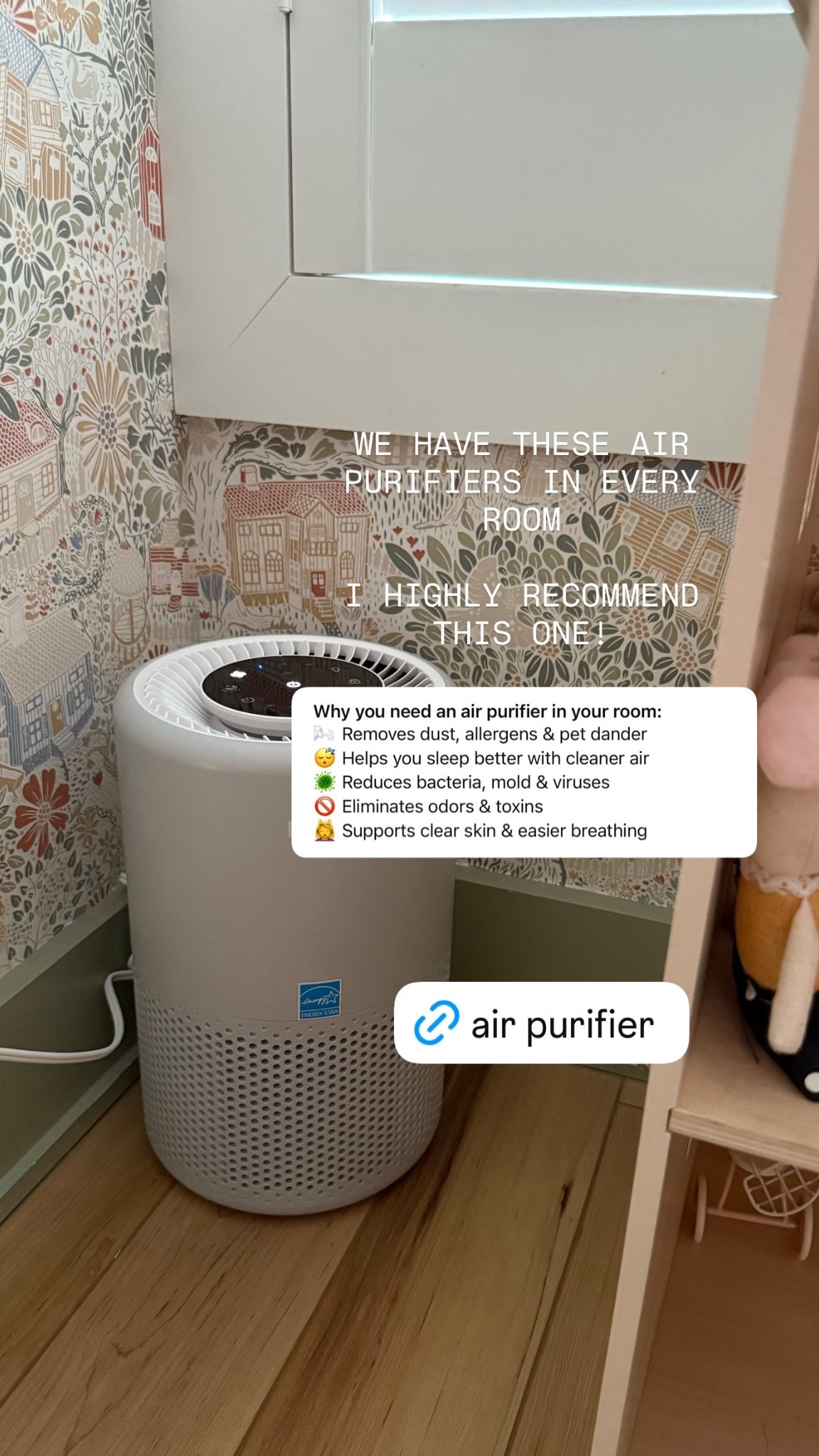 We keep these air purifiers in every room — and it makes such a difference! Cleaner air, better sleep, and less dust 👏 Highly recommend this one if you’re looking to upgrade your home air quality. #airpurifier #homeessentials #cleanhome #healthyhome #bedroommusthaves #airquality #purifiedair #sleepbetter #homefinds #ltkhome #ltkcleanliving #ltkfinds #ltkappliances #homewellness #momlifehome

#LTKFamily #LTKSaleAlert #LTKHome