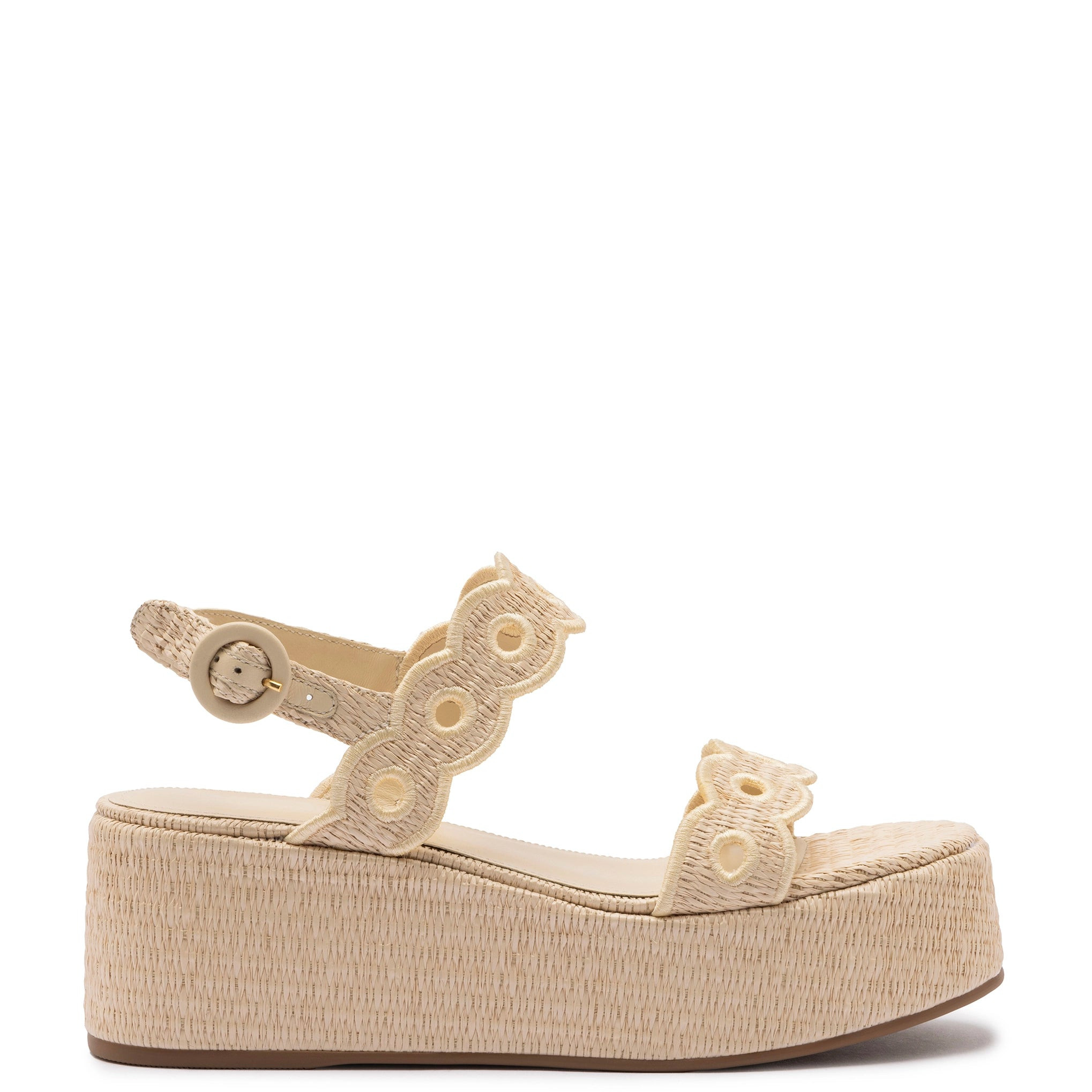 Florence Broderie Flatform In Natural Raffia | Larroude