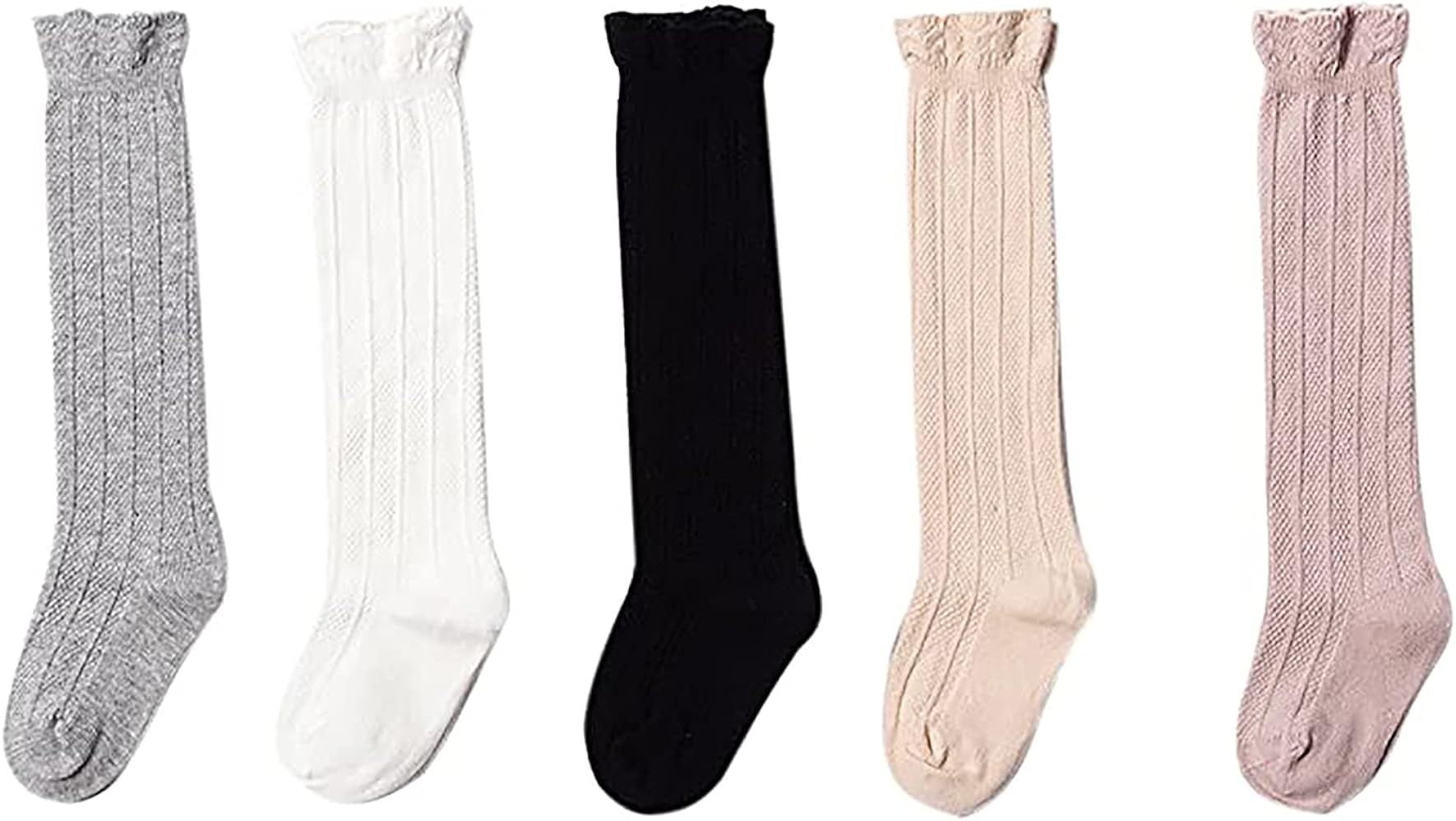 Amazon.com: Jiuhong Baby Girl Boy Lace Stockings Knit Knee High Cotton Socks, 5 Pairs (5 Pairs-St... | Amazon (US)