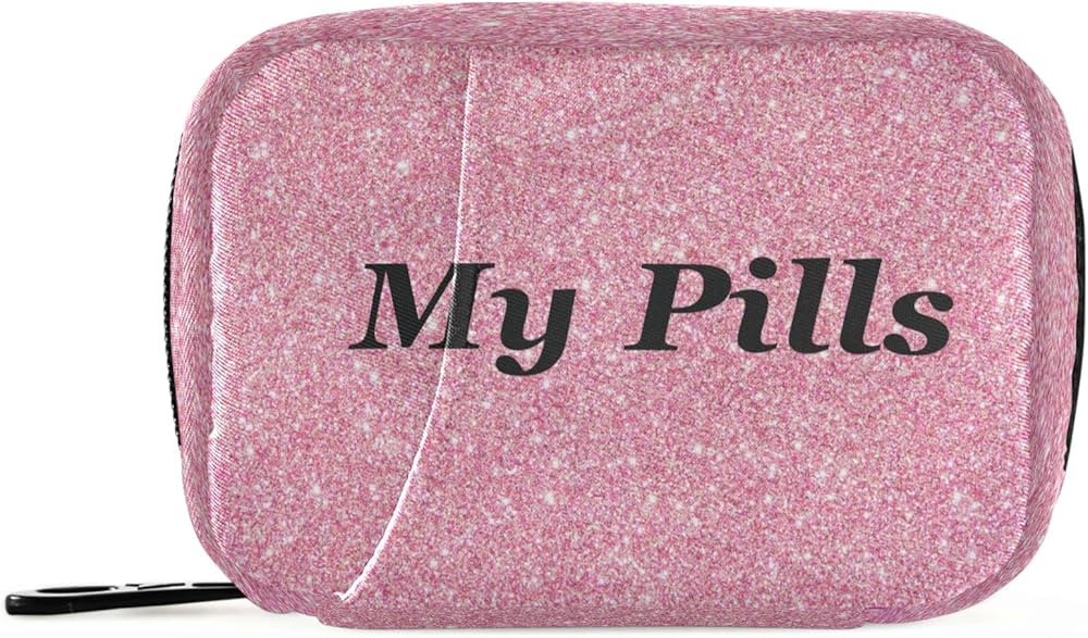 Magic Pink Glitter Pill Medicine Organizer Case for Purse 7 Day Travel Pill Box Bag with Zipper P... | Amazon (US)