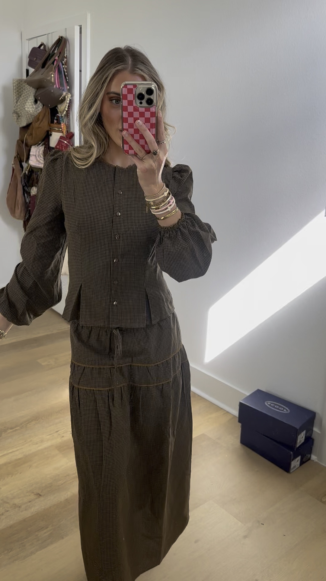 @bohme size xs Keira Gingham Midi Skirt and Keira Gingham Blouse. All the fall vibes! 

#LTKSeasonal #LTKFindsUnder100 #LTKWorkwear