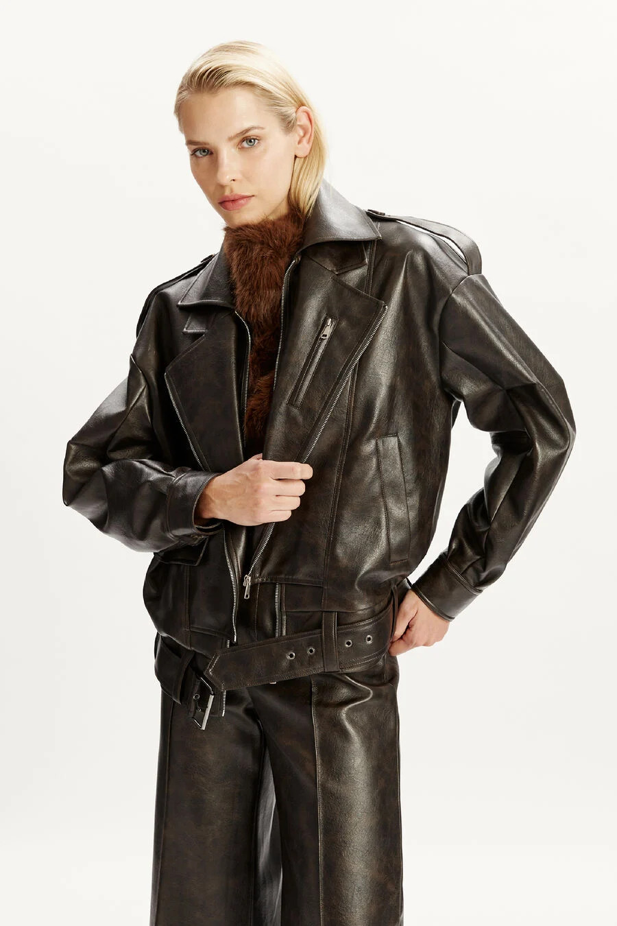 kavi vegan leather jacket in dark choco | Bardot (US)