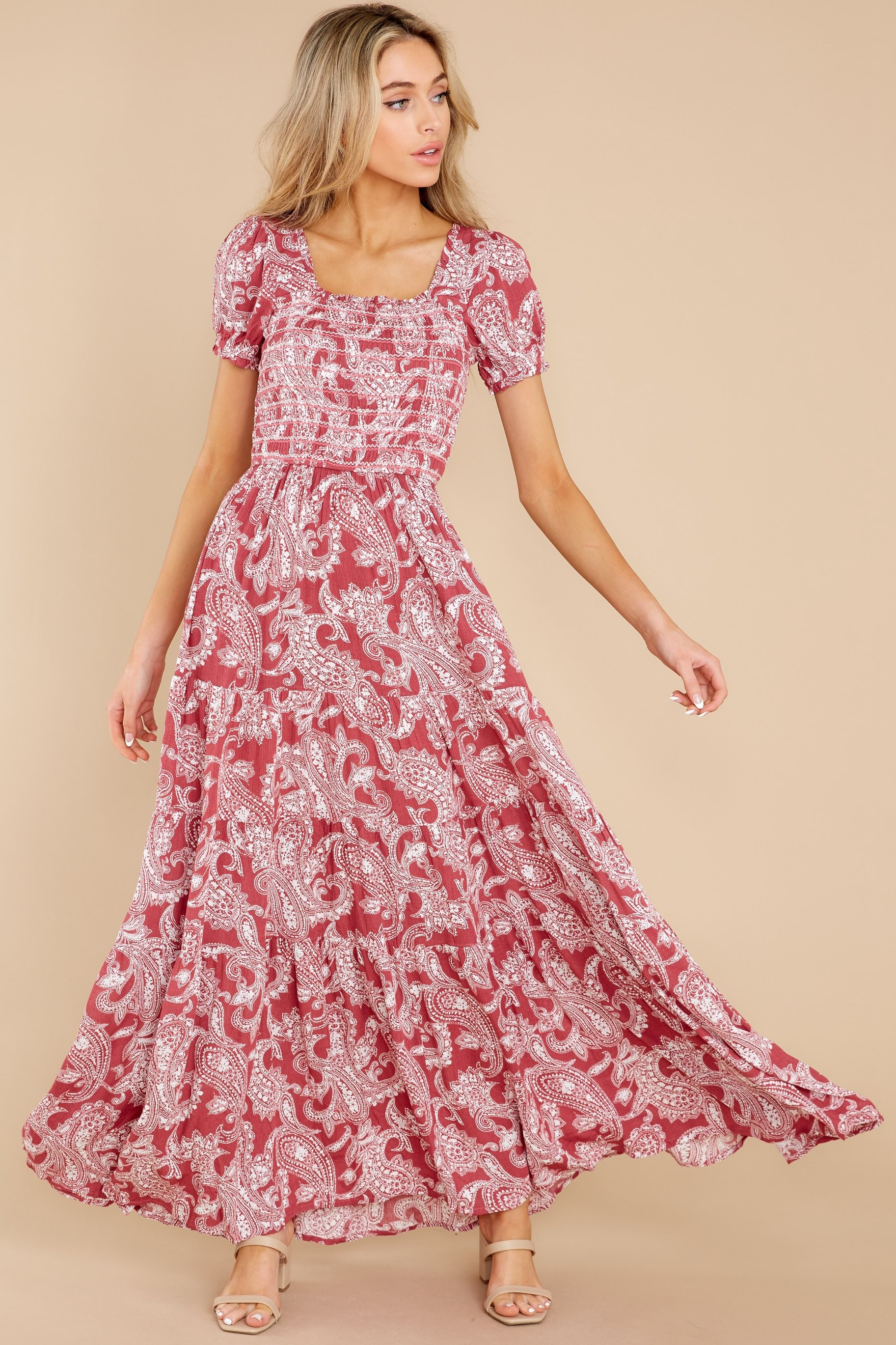 Tagalongs Dark Mauve Print Maxi Dress | Red Dress 