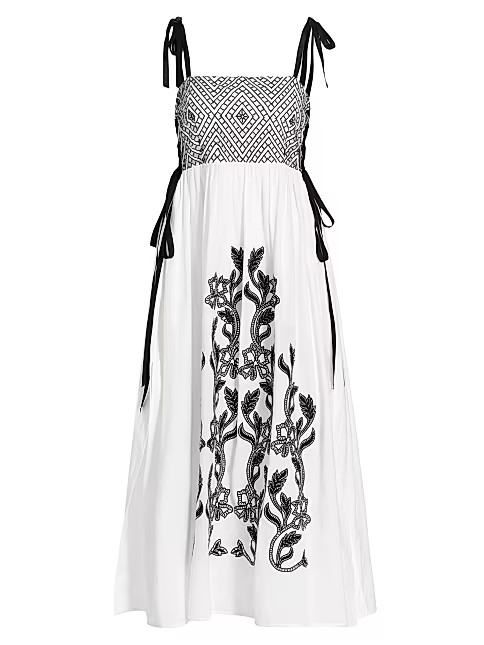 Yasmine Embroidered Lace-Up Midi-Dress | Saks Fifth Avenue