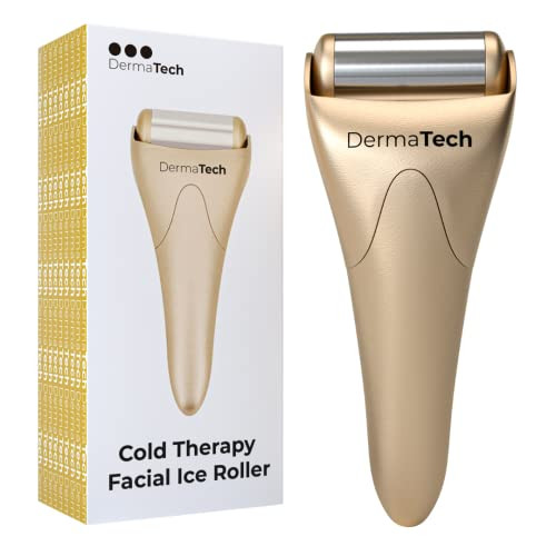 DermaTech Skincare Cold Therapy Facial Ice Roller | Ice Roller for Face & Eye Puffiness Relief | Stainless Steel Cooling Face Massager Roller | Aesthetic Ice Roller Gold | Amazon (US)