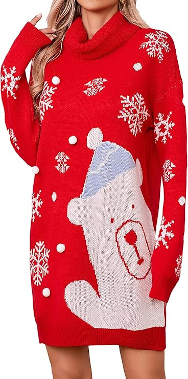SunnyMelody Womens Christmas Funny Ugly Sweater Dress Winter 2025 Vacation Outfits Oversized Turt... | Amazon (US)