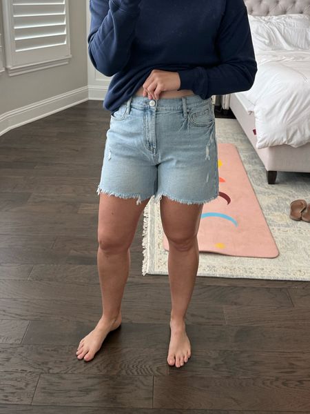 Loving these “longer” shorts for less! They remind me of my Agolde pair but for half the cost. 
TTS. Wearing 6/28 - comfortable fit 

Under $100
Under $70
Denim shorts 
Shorts 
Summer staple 


#LTKfindsunder100 #LTKSeasonal #LTKstyletip