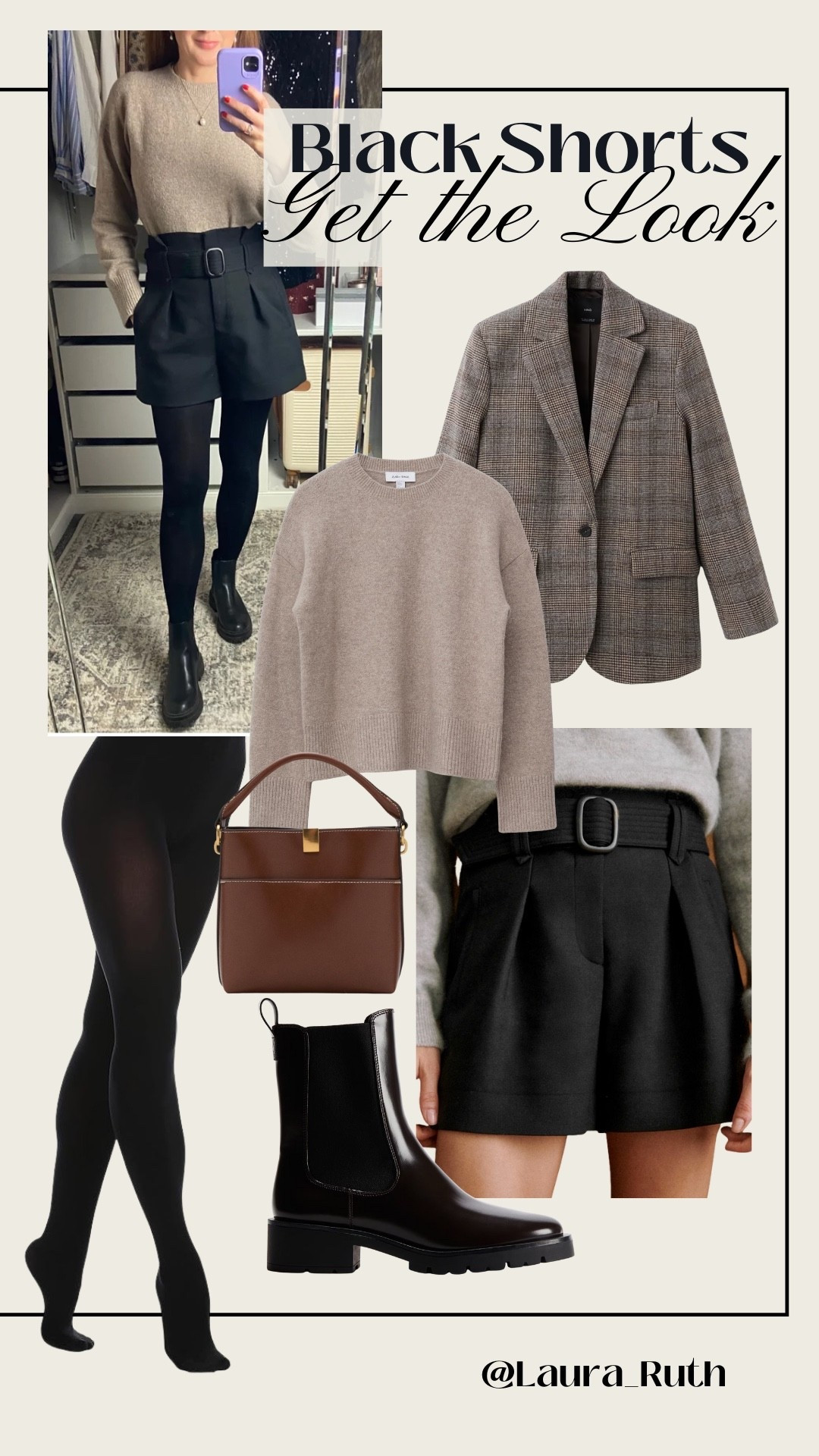 Meet the must-have autumn short tailored, chic, and endlessly versatile. These black high-waisted shorts are the perfect piece to carry your wardrobe from late summer into Autumn. Styled with a soft neutral knit, sheer black tights, and chelsea boots, they strike the ideal balance between cosy and polished. Add a checked blazer and a structured brown bag for that effortless, elevated finish. 🍂☕️🤎 black shorts, black tailored shorts, autumn outfits


#LTKOver40 #LTKStyleTip #LTKSeasonal